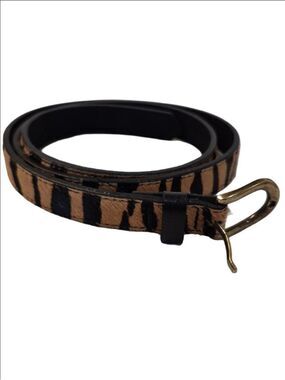 GAP Tan and Black Striped Haircalf Waist Belt with Gold Buckle